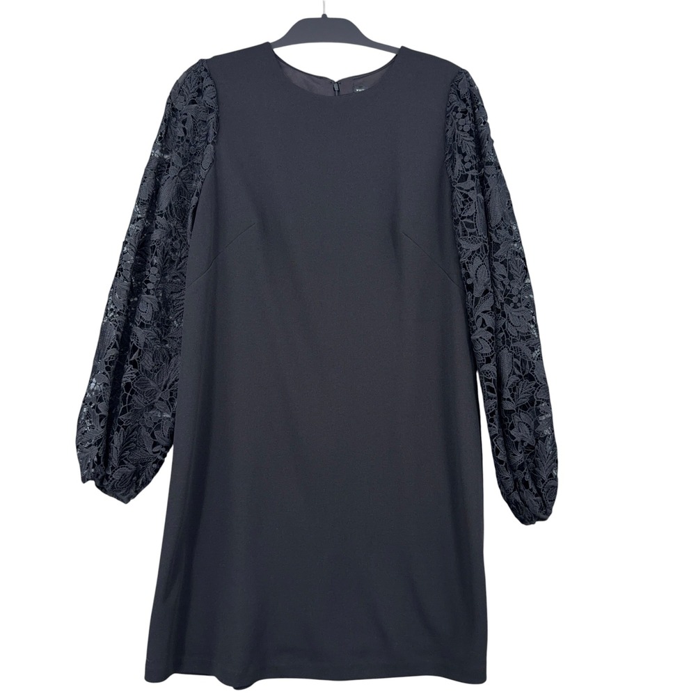 White House Black Market Lace Sleeve Shift Dress Womens 10 Polyester Black